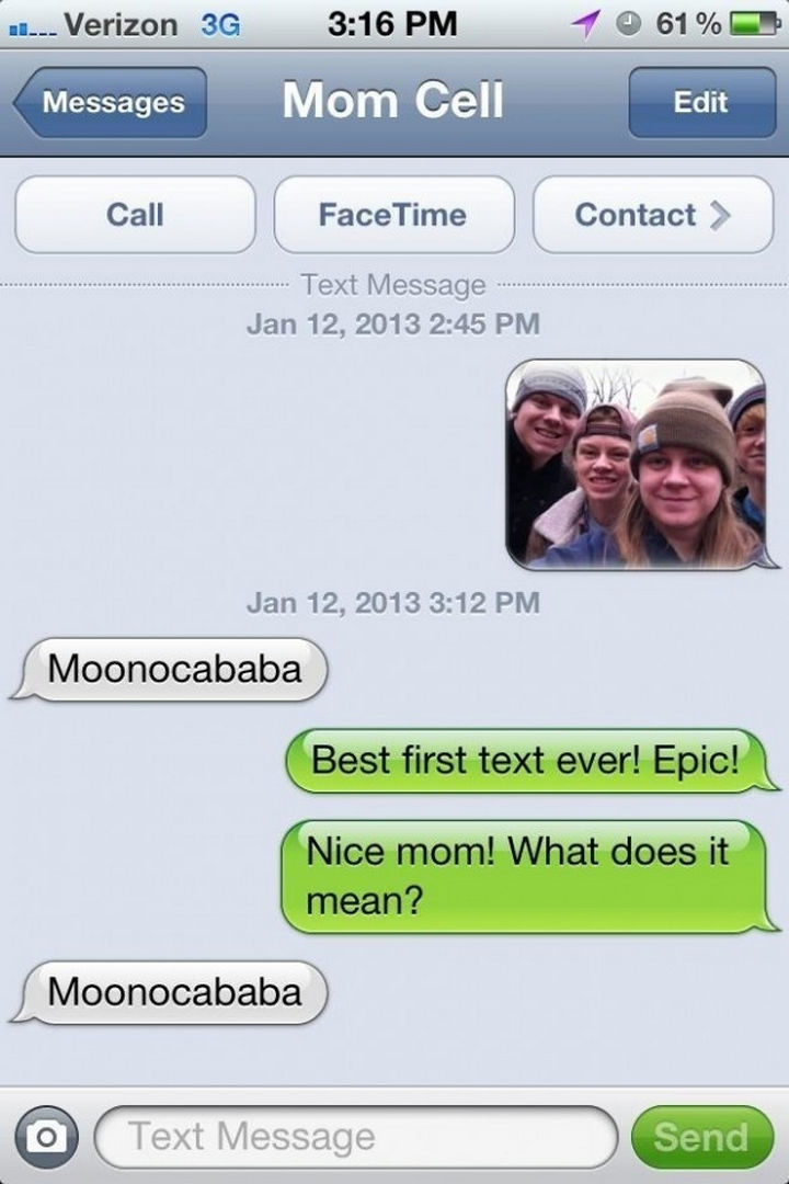 22 Hilarious Texts between Parents and Their Kids - Her first text ever.