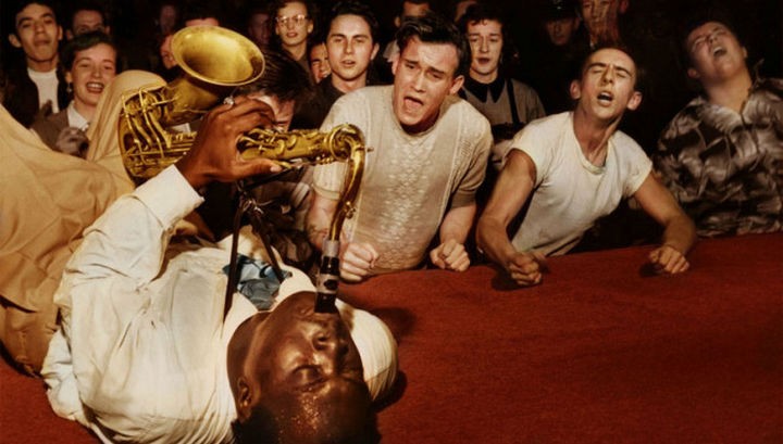 58 Colorized Photos from the Past - Big Jay McNeely at the Olympic Auditorium in Los Angeles, 1953.