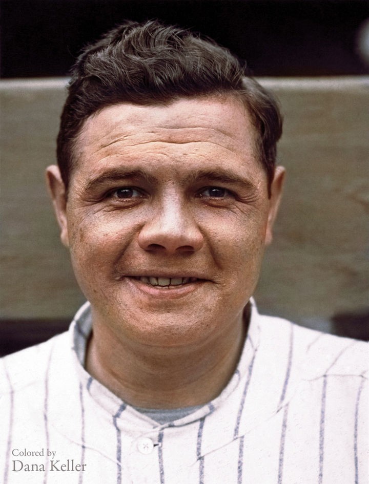 58 Colorized Photos from the Past - Babe Ruth’s MLB debut in 1920.