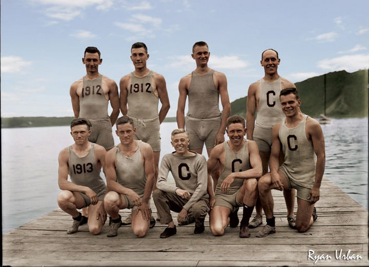 58 Colorized Photos from the Past - Cornell Rowing Team, 1911.