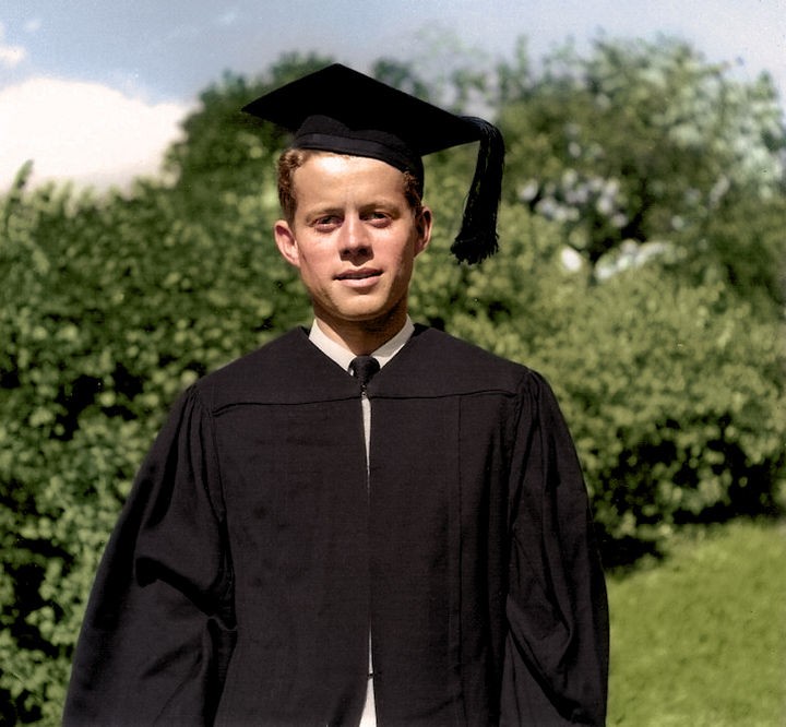 58 Colorized Photos from the Past - Future President John F. Kennedy just after his graduation from Harvard, 1940.