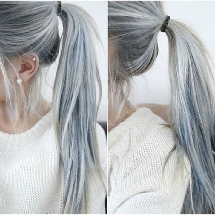 'Granny hair' makes pony tails stand out.