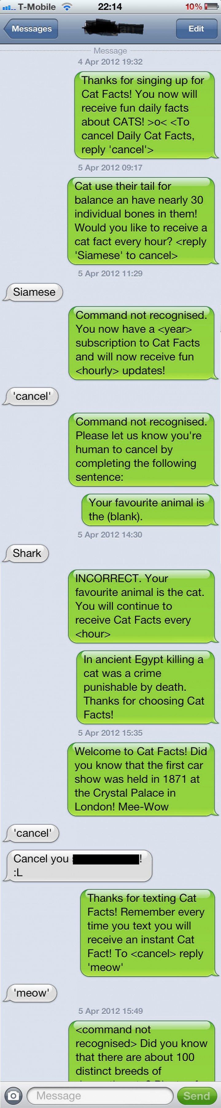 15 People With Ignored Text Messages When People Don't Text Back - He probably wishes he didn't signup for cat facts.