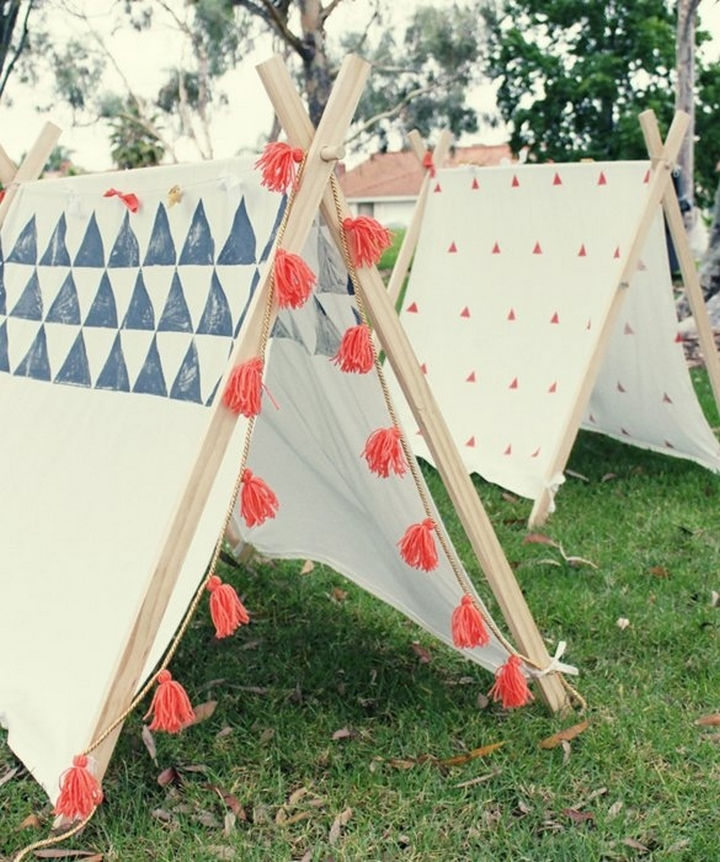 34 DIY Backyard Ideas for the Summer - Build awesome A-frame tents for kids.
