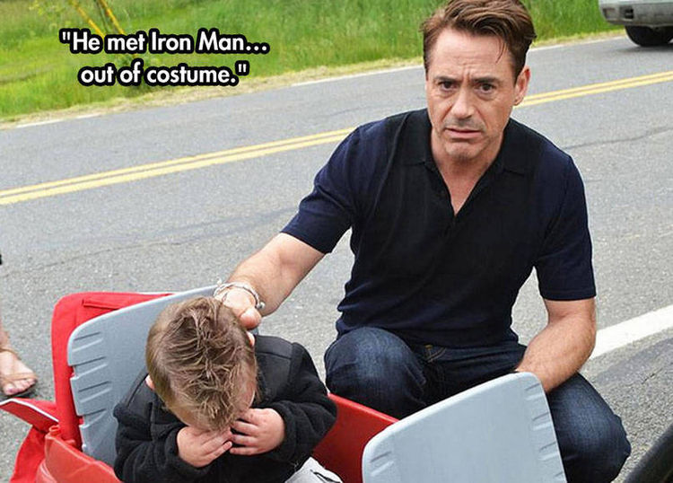 37 Photos of Kids Losing It - He met Iron Man...out of costume.