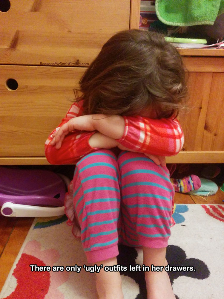 37 Photos of Kids Losing It - There are only 'ugly' outfits left in her drawers.