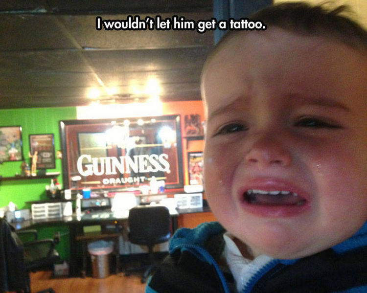 37 Photos of Kids Losing It - I wouldn't let him get a tattoo.