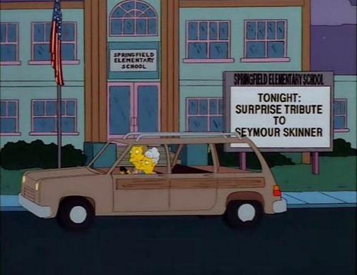 31 Funny Simpsons Signs - "Tonight: Surprise tribute to Seymour Skinner."