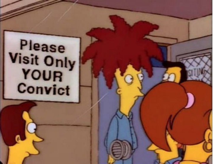 31 Funny Simpsons Signs - "Please visit on YOUR convict."