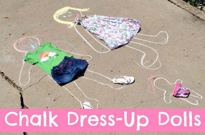 36 Summer Activities for Kids That Cost Less Than $10 - You can also use chalk for a fun dress-up doll activity.