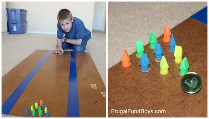 36 Summer Activities for Kids That Cost Less Than $10 - Build a DIY marble bowling game.