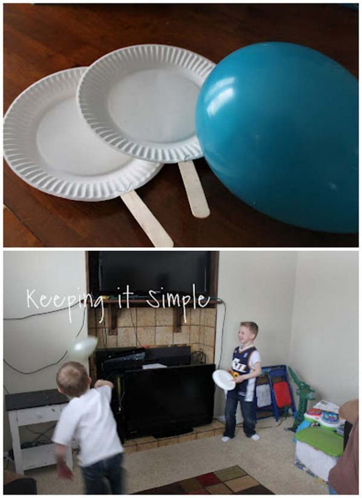 Play an indoor balloon ping-pong game.