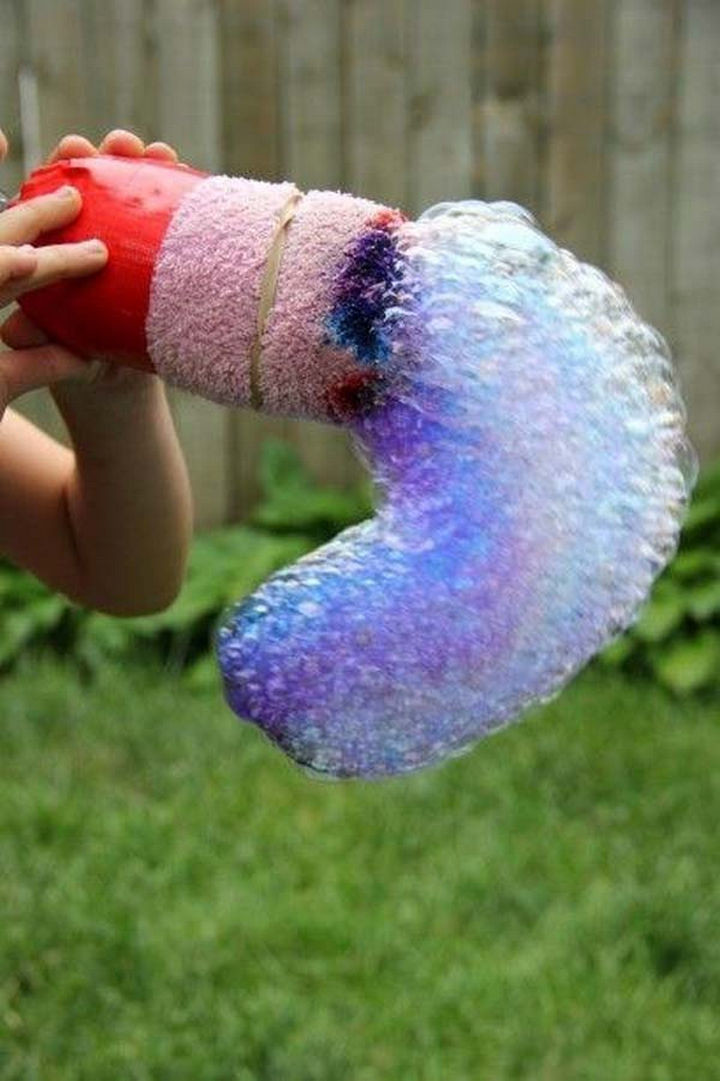 Make rainbow bubble snakes.