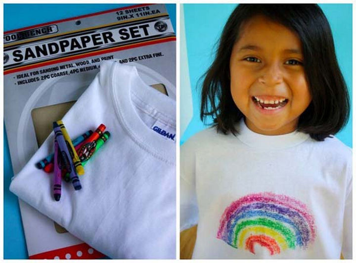 Kids can create their own t-shirts with crayons and sandpaper.
