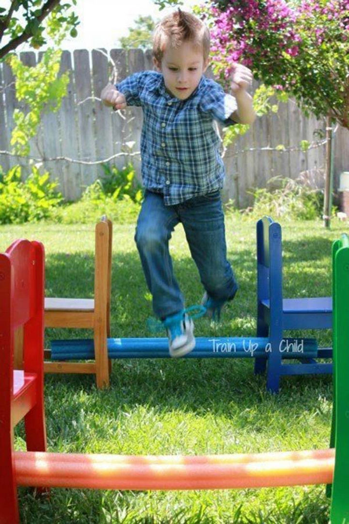 Pool noodles are also great for creating safe backyard obstacle courses.