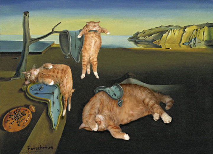 Fat Cat Photobombs Famous Paintings - The Persistence of Memory, Salvador Dalí (1931).