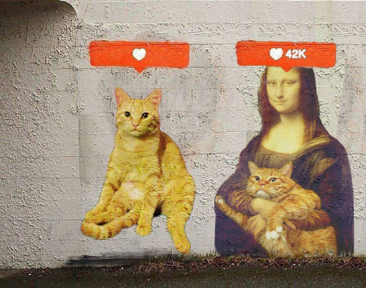 Fat Cat Photobombs Famous Paintings - Untitled, Banksy.