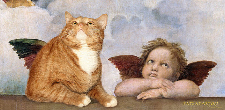 Fat Cat Photobombs Famous Paintings - Sistine Madonna, Raphael (1612).