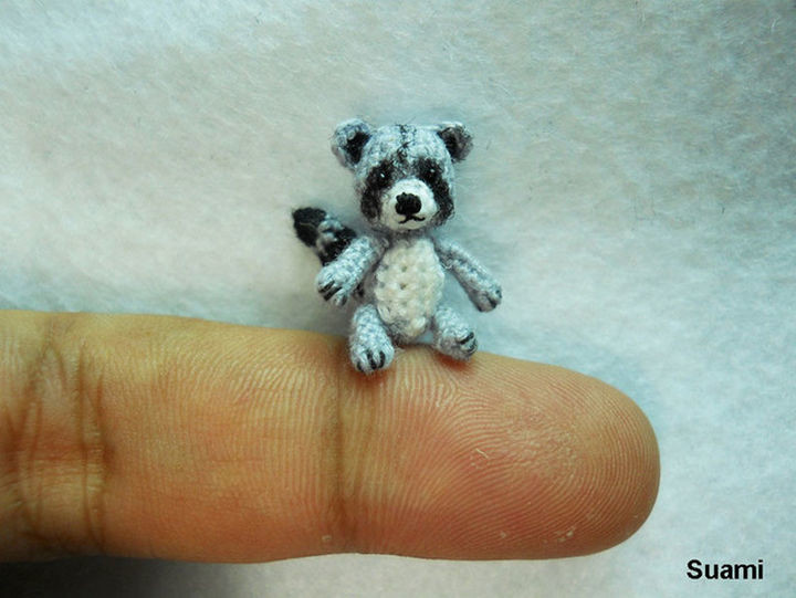 Gray crochet raccoon.