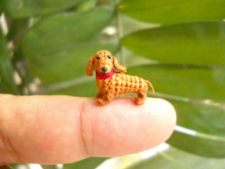 Mini stuffed crochet dachshund.