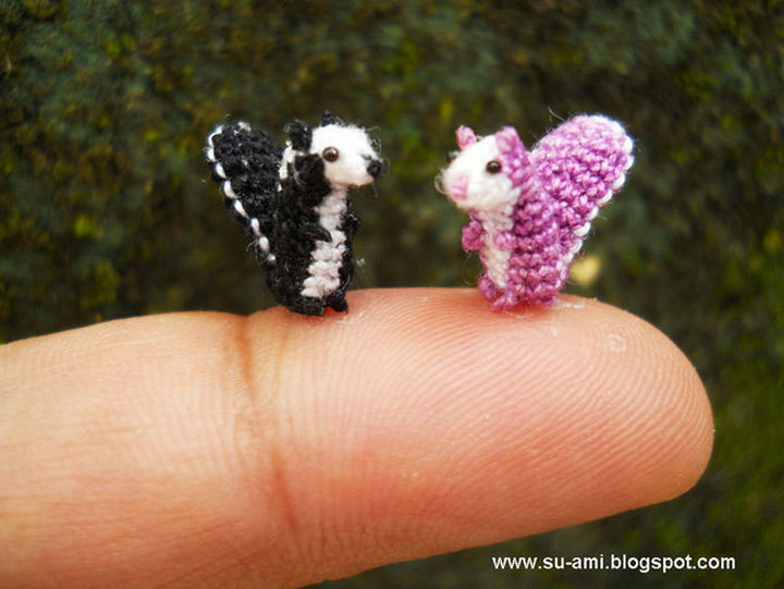 Micro crochet squirrels.