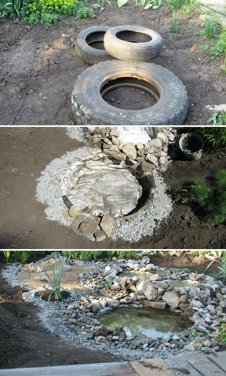 22 Awesome Ways to Turn Used Tires Into Something Great - Build a relaxing pond with recycled tires