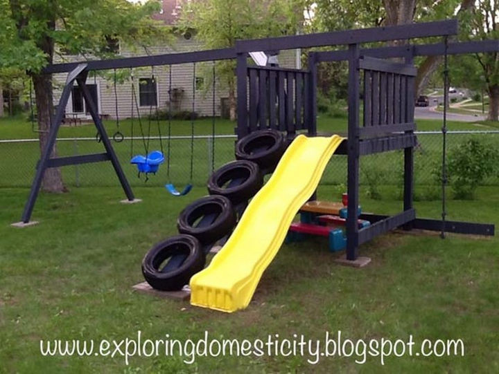 22 Awesome Ways to Turn Used Tires Into Something Great - Add a tire ladder to your kid's outdoor play set.