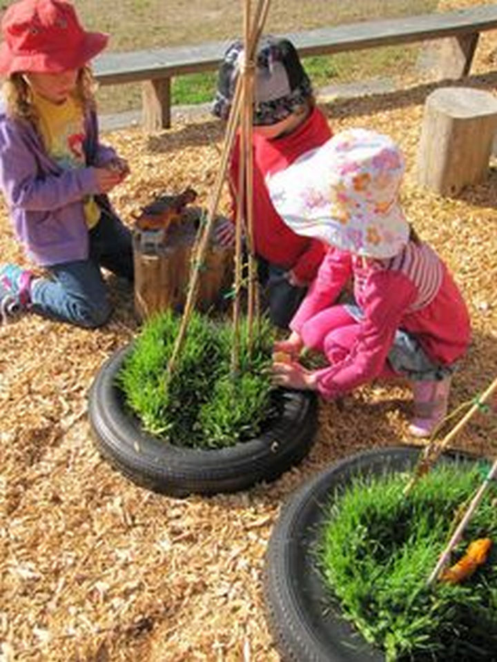 Create mini planters from trailer tires.