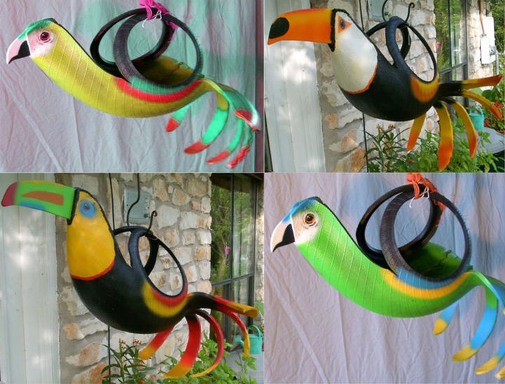 Make rubber birds from old tires.