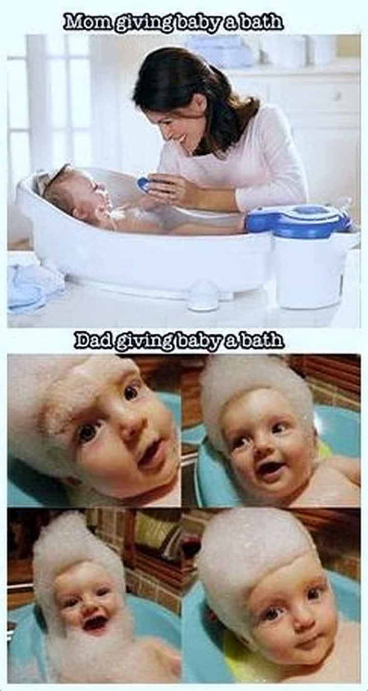 22 Ways Parenting Styles Differ Between Moms and Dads - Bathtime is an entirely different experience.