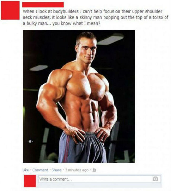 25 Things That Can't Be Unseen - A bodybuilder does appear like a skinny man popping out the top of a bulky man.