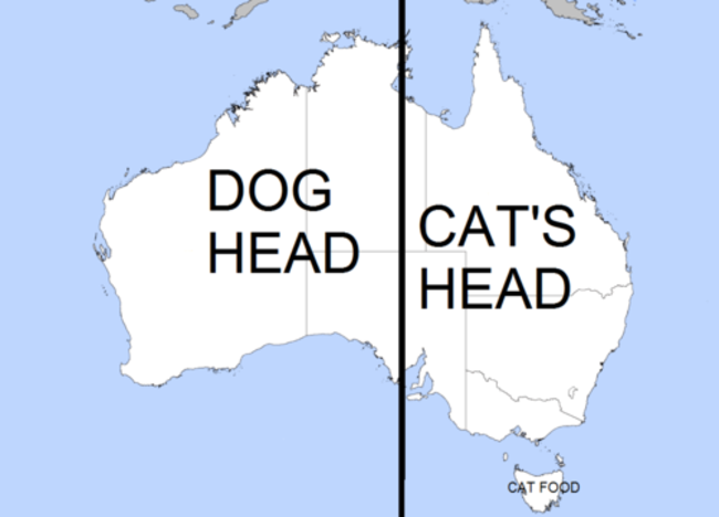 25 Things That Can't Be Unseen - Australia looks like the side view of a dog and cat.