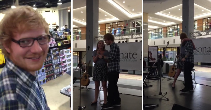 Ed Sheeran Surprises Fan Singing at West Edmonton Mall.