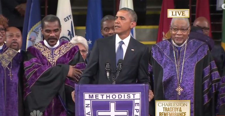 President Obama Sings 'Amazing Grace' During Eulogy.