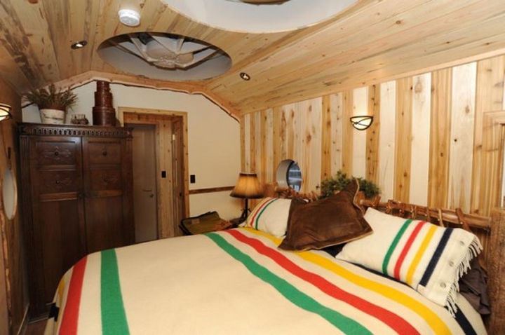 Every room has a rustic feel with beautiful birch walls and oak floors.