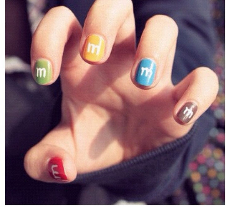 13 Food Nails Inspired by the Love of Food - M&M candy manicure.