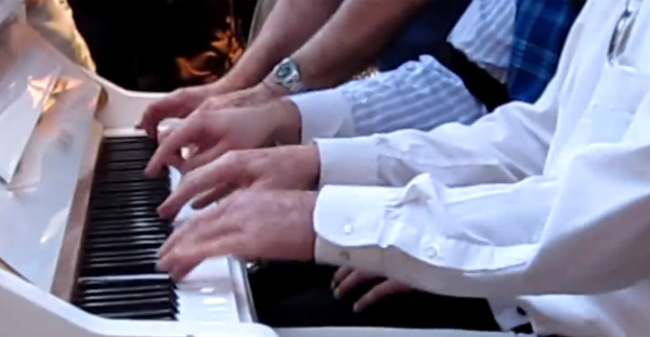 3 Men Playing Piano Together with 5-Hand Boogie Woogie.