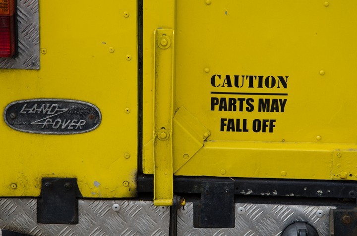 "Caution: Parts may fall off."