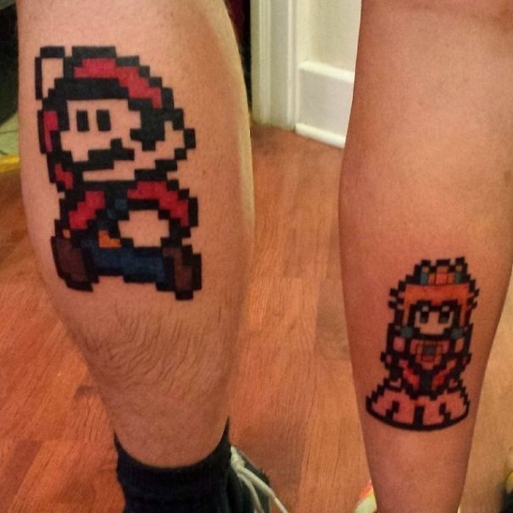 35 couple tattoos - Super Mario and Princess Peach couple tattoos.