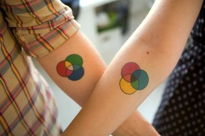 35 couple tattoos - Colors couple tattoos.