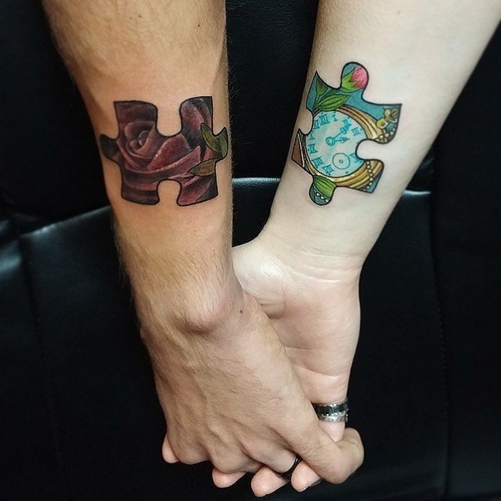 35 couple tattoos - Puzzle pieces couple tattoos.