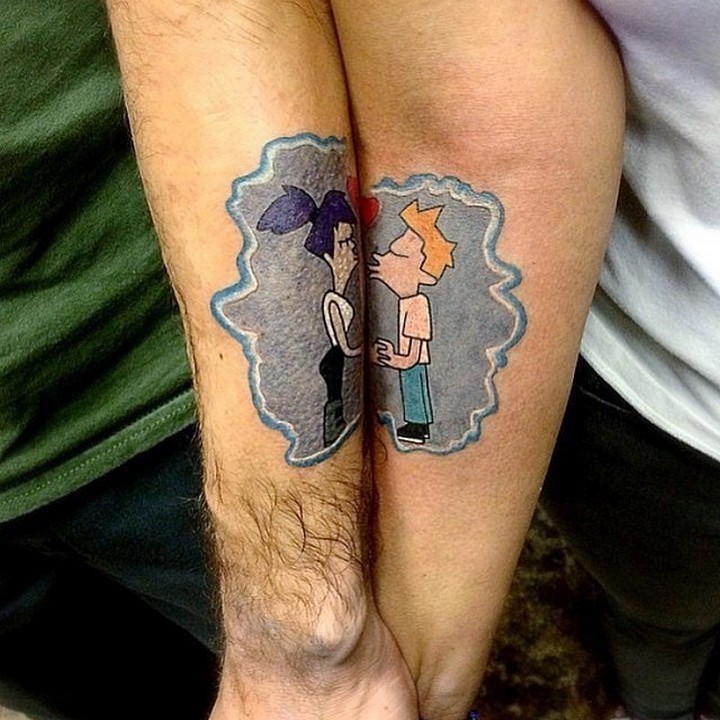 35 couple tattoos - Futurama couple tattoos.