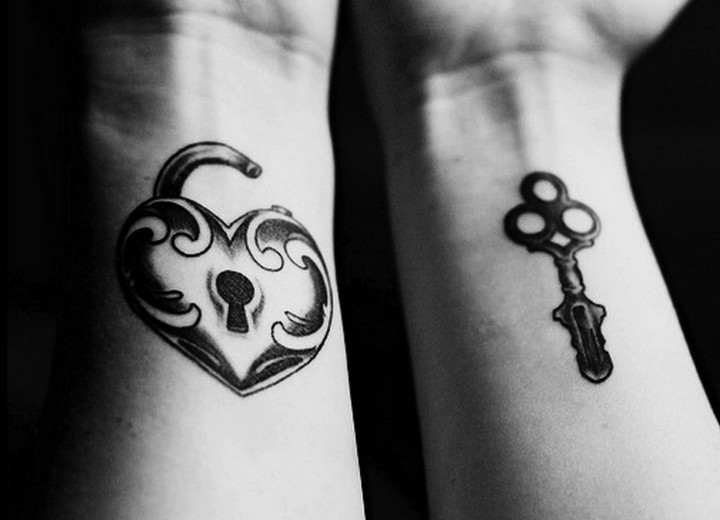35 couple tattoos - Lock and key couple tattoos.