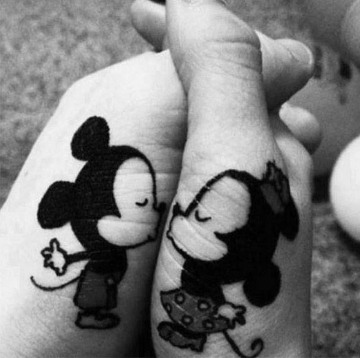 35 couple tattoos - Mice kissing couple tattoos.