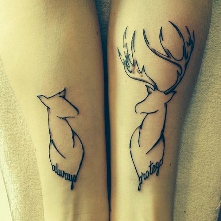 35 couple tattoos - Always and Protego couple tattoos.