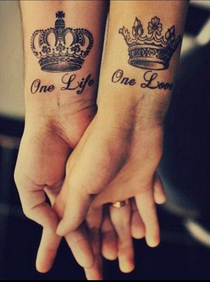 35 couple tattoos - One life, one love couple tattoos.