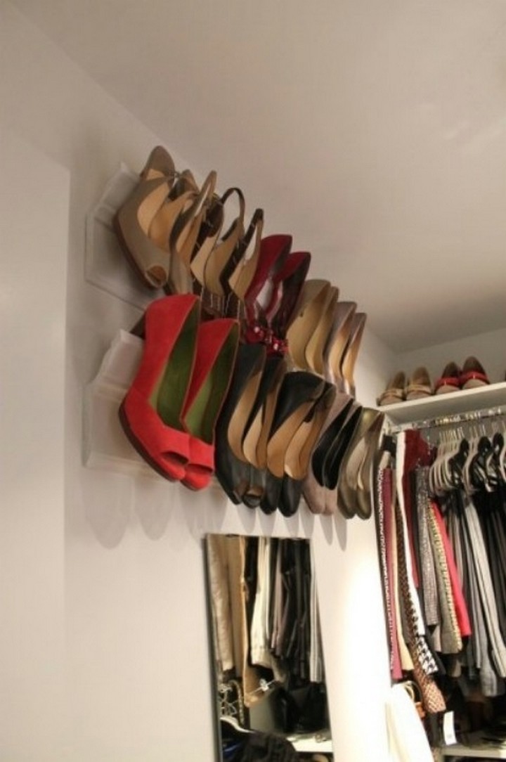 46 Useful Storage Ideas - Attach crown moldings to your wall to organize shoes.