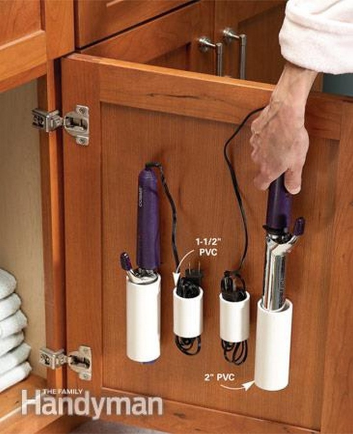 46 Useful Storage Ideas - Use PVC pipes to store any type of curling iron.
