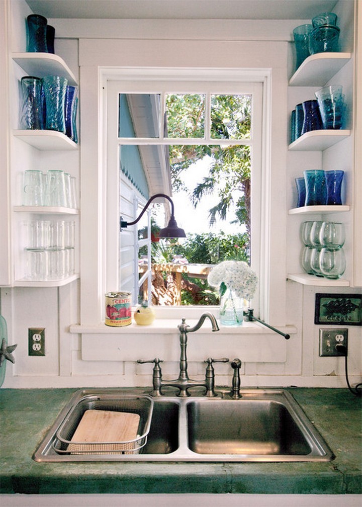 46 Useful Storage Ideas - If you have open areas in your kitchen, install shelves to display your glasses.