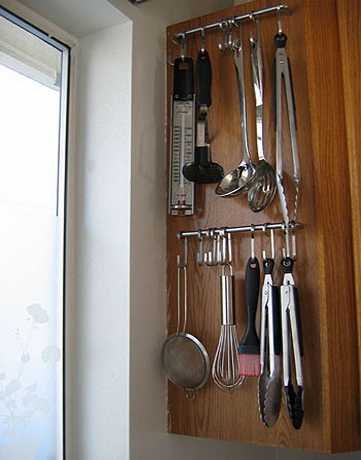 46 Useful Storage Ideas - Add racks and hooks to store your kitchen utensils.